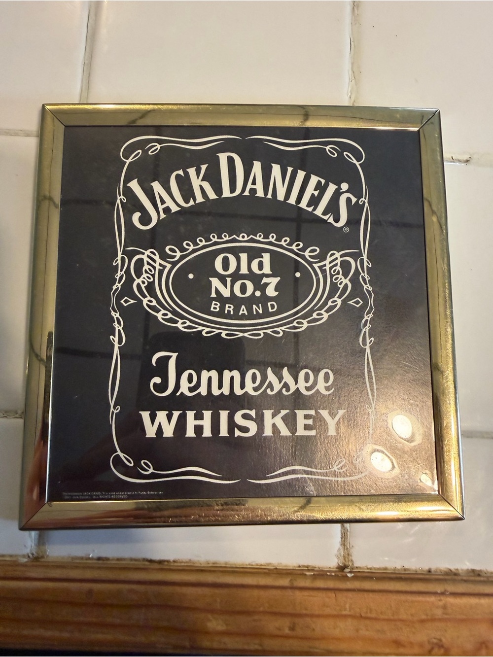Jack Daniel's Tennessee Whiskey Wall Plaque - Black & White with Gold Frame